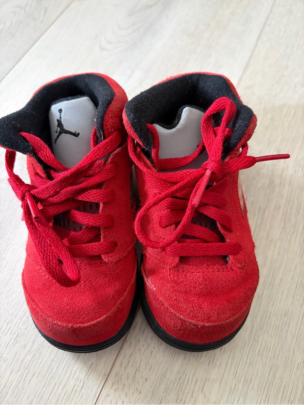 Jordan Kids Red Suede Sneakers with Black Trim